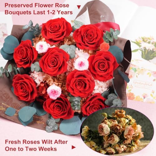 Lovenfold Flowers for Delivery Birthday Flowers Gift for Her,Preserved Flowers Bouquet 9 Roses Bouquet,Birthday Gifts for Women Mom Grandma(9 Red Roses) - Image 3