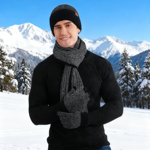 floconssy Men's Winter Hat Scarf Gloves Set of 3, Knit Thermal Combo Gifts - Image 5
