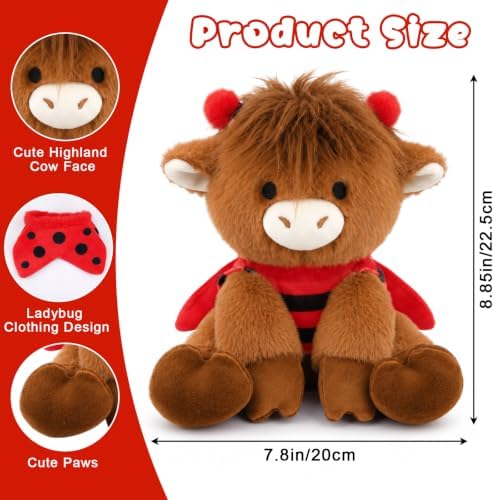 Ladybug Highland Cow Plush Toy-9inch Highland Cow Stuffed Animal - Image 3