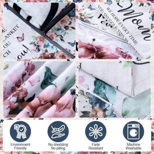 Geiserailie 5 Pcs Mother's Gift Set for Mom Include Colorful Butterfly Flower Blanket 20oz Stainless Steel Tumbler with Straw and Brush Best Mom Ever Makeup Bag Keychain for Mother from Daughter Son - Image 5