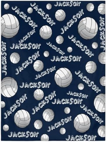 Personalized Baby Blankets for Girls Boys, Custom Baby Blanket with Name Swaddle Toddler Fleece Blanket Personalized Gift Blue Volleyball by RIRIX