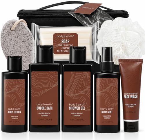 Body & Earth 8pc Sandalwood Gifts for Men Spa Gifts Bath Set for Man by BODYEARTH