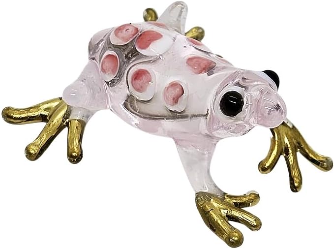 WitnyStore 1¾" Clear Gold Pink Dot Frog Artistic Blown Glass Figurine Premium Hand-Blown Statue Tabletop Decoration Unique Collectible for Adult Collectors Handcrafted Elegant Home Room Decor