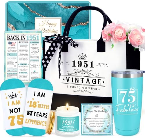 75th Birthday Gifts for Women Unique Gift for 75 Year Old Woman Cool 75 Year Old Birthday Gifts for Women 1951 Accessories for Woman Happy 75th Decorations Gift Ideas for Mom with Tumbler Tote Bag by Unknown
