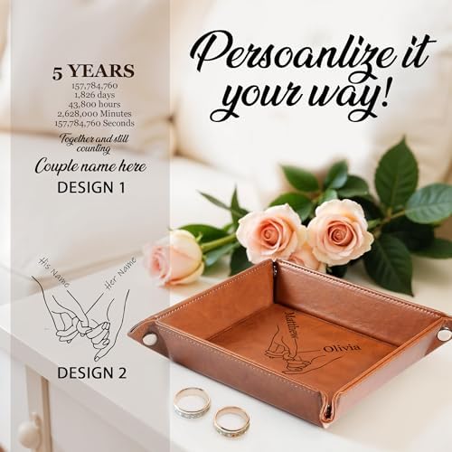 Engraved Leather Tray with Custom Name, Personalized Anniversary Idea for Him and Her, Jewelry Organizer Tray for Dresser, Desk, Nightstand, Office Keepsake Box for Men, Husband - Image 3