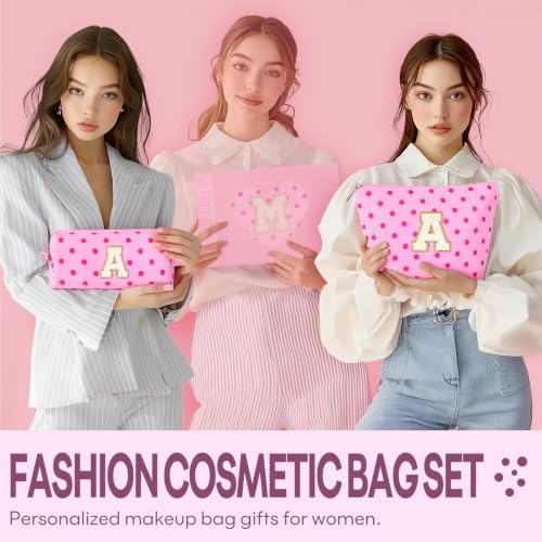 mibasies 2 PCS Initial Makeup Bags for Women: Cosmetic Bag for Travel Toiletry - Birthday Gifts for Teen Girl Gifts Trendy Stuff - Graduation Teacher Gift for Girlfriend -Polka Dot Rose Red C - Image 5