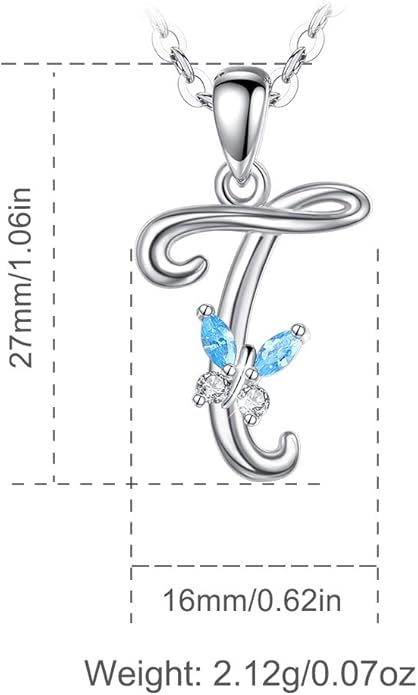EUDORA Sterling Silver Butterfly Initial Necklaces for Women, Elegant Letter Neckles Personalized Gift for Mother, Sister, Daughter, 18 inch Chai