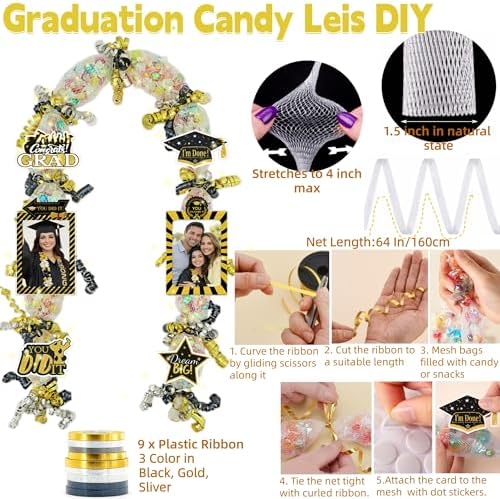 Class of 2026 Graduation Leis with Money Gift Set, 2 pcs Candy Lei Graduation Cash Holder,Personalized Graduation Gifts Money Leis with Photo Frame Congrats Grads Gift Idea for Graduate Party Supplies-Gold Black - Image 2
