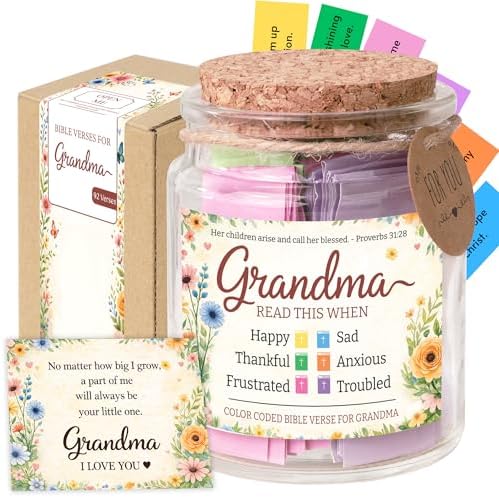 Bible Verse Jar for Grandma, 92 Color Coded Bible Verse in Glass Jar, Christian Gifts for Grandma, Mothers Day Gifts for Grandma, Religious Birthday Christmas Gift for Grandmother by SouthLisa