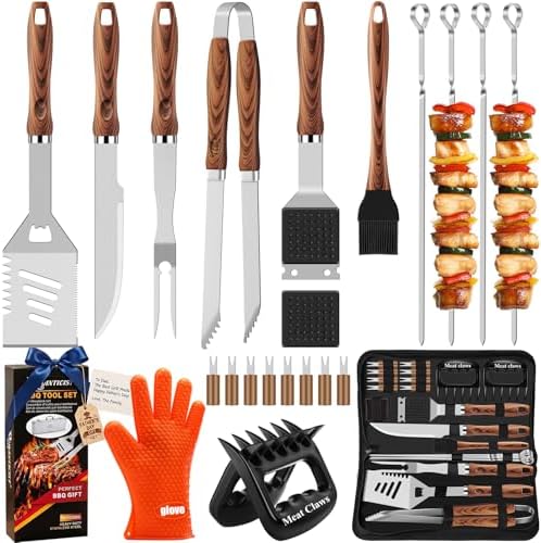 Romanticist 23pcs Stainless Steel BBQ Grill Tools & Accessories Kit, Brown by ROMANTICIST