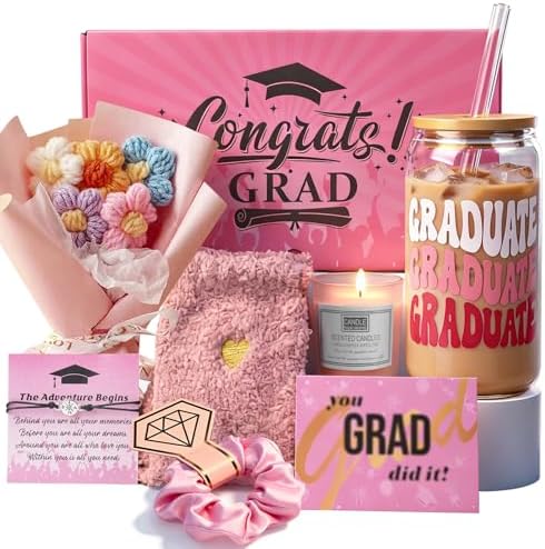 ANOTION Graduation Gift Idea for Her 2026, Pink Graduation Gift Box Set for Her, Congrats Grad Gift Basket, Class of 2026 Senior Night Gifts for Girls, High School College Graduation Care Package by ANOTION