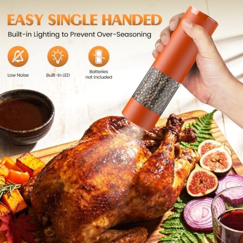 Electric Salt and Pepper Grinder Set Automatic Battery Pepper Mill Shakers Adjustable Coarseness Upgraded Larger Capacity with Led Home and Kitchen Appliances(Wine Red) - Image 3