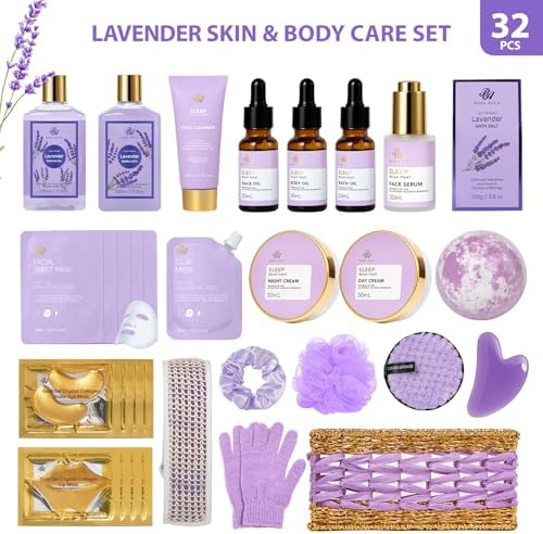 Gifts for Women, 32 Pcs Lavender Bath & Body Gifts Basket Set for Women - Image 2