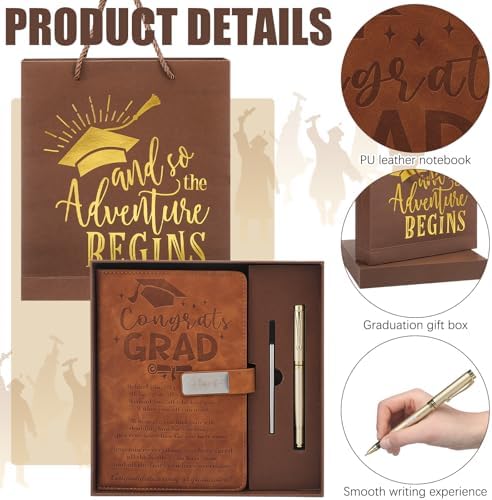 Christmas 2026 Congrats Grad Birthday Gift Brown Leather Notebook with Pen - Image 3