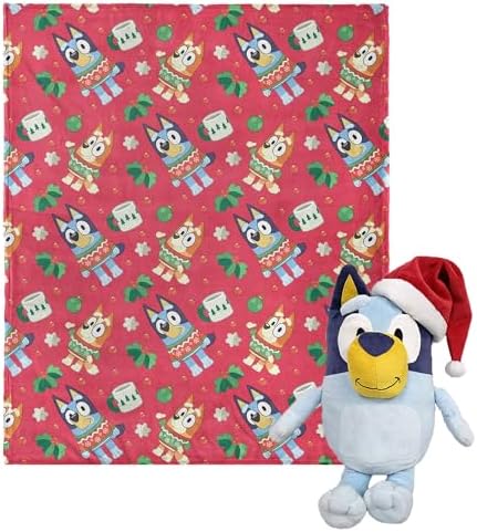 Northwest Character Hugger Pillow & Silk Touch Throw Blanket Set, 40" x 50", Bluey Festive Sweaters by Northwest