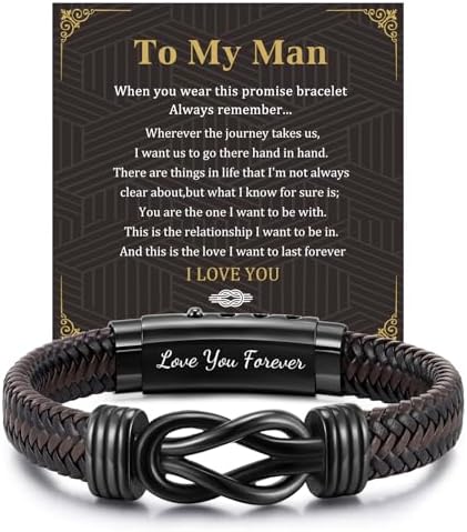 MEALGUET Men's Bracelets Gifts for Men - Brown Braided Leather Infinity Knot Bracelets Engraved Love Massage for Son Man Husband Boyfriend, Mens Bracelet Jewelry Gift for Birthday Valentine's by MEALGUET