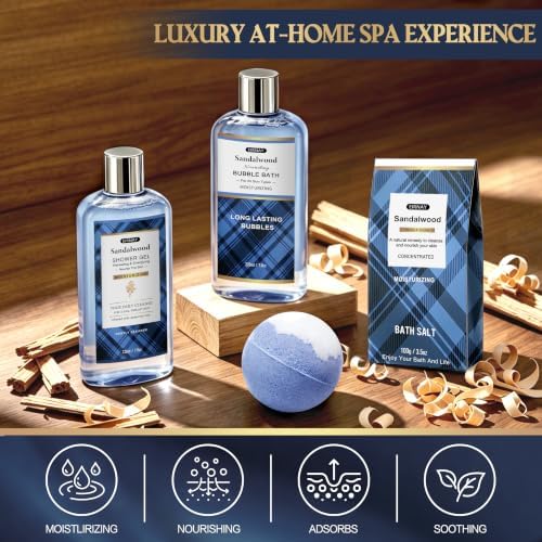 Gifts for Men,16Pcs Sandalwood Bath and Body Set Beard Grooming Kit - Image 3