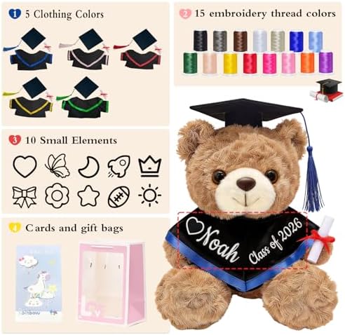 Personalized Graduation Teddy Bear Gifts 2026 – Custom 10 Inch Stuffed Animal with Cap Gown Diploma for Her Him College High School Kindergarten - Image 5