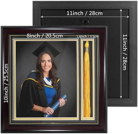 GraduationMall Graduation Photo Shadow Box Frame with Tassel Holder for 8x10 Pictures,Real Glass,Black Over Gold Double Mat,Wall & Tabletop Design - Image 3