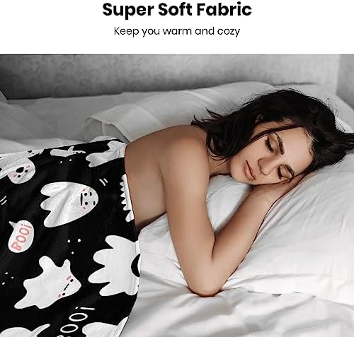 Boo Spooky Blanket Halloween Throw Blankets Gift for Girls Boys, Black and White Ghost Blanket Plush Soft Fleece Flannel for Toddler Kids Adults Lap Chair Halloween Decor 60"X50" - Image 4