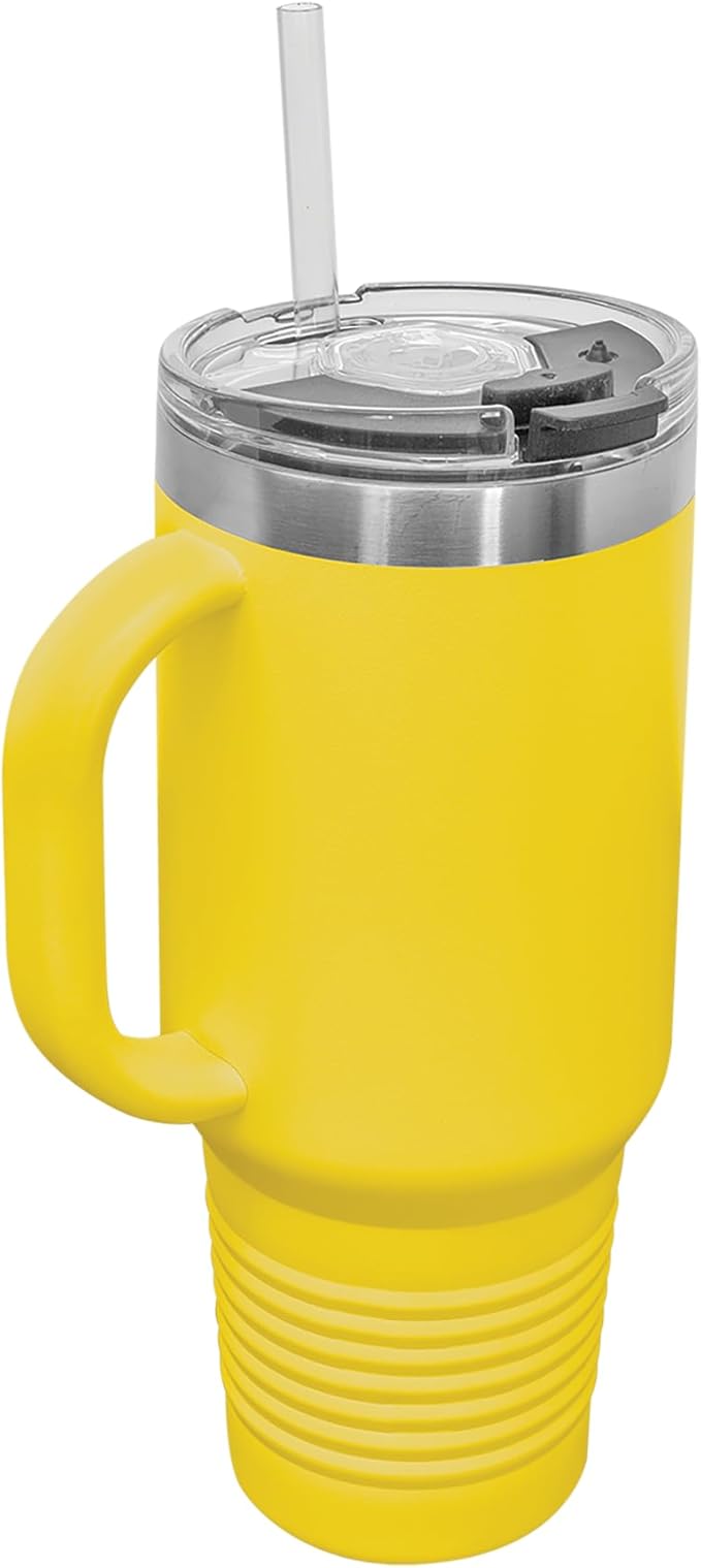 LaserGram 40oz Vacuum Insulated Travel Mug with Handle, Cup Cake, Personalized Engraving Included (Yellow)