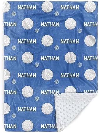 Custom Golf Blanket - Personalized Name with Golf Patterns - Soft Plush Flannel Blanket with Double Layer Dotted Backing for Baby Toddler Kids Teen Boys Girls Gifts Blue by Duckbe