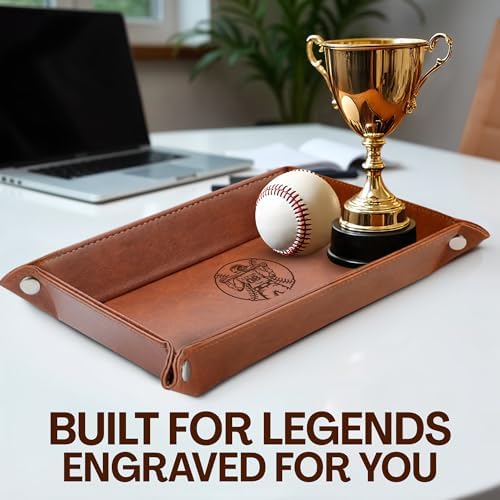 Personalized Baseball Leather Valet Tray with Engraved Name – Custom Nightstand Organizer for Men, Perfect Dad Birthday Gift Idea for Husband, Boyfriend or Father’s Day - Image 2