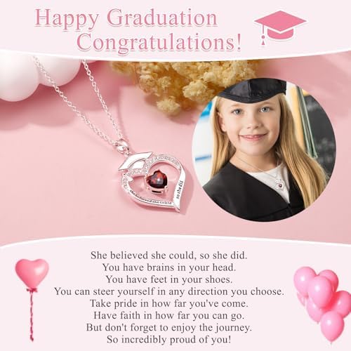 Fervia Graduation Gifts Birthstone CZ Heart Graduation Cap Necklace Gifts - Image 4