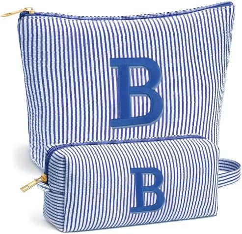 Birthday Gifts for Women - Custom Initial Makeup Bag Set, Portable Makeup Pouch Cosmetic Bag with Zipper, Travel Essentials Toiletry Bag Travel Gifts for Women, Blue B by Fohufo