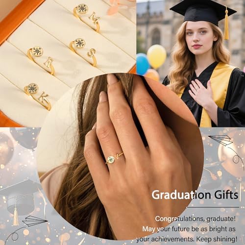 Btysun Graduation Gifts Class of 2026 Gift Initial Ring Gold Rings for Women Christian Gifts for Women Letter A-Z Teens Cross Initial Ring for Daughter Mom Granddaughter Her - Image 7