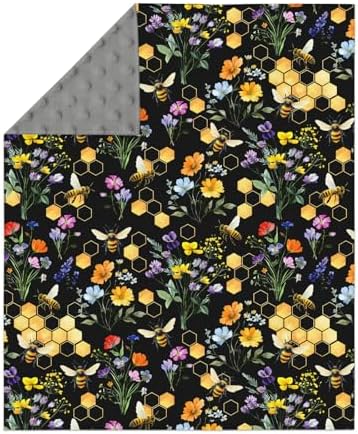 Boho Wildflower Bees Honeycomb Baby Blankets for Girl Boy Watercolor Honeybee Floral Soft Mink Dotted Backing Double Layer Swaddle Receiving Blanket for Toddler Nursery Crib Summer Bed Blanket 30x40 - Image 2