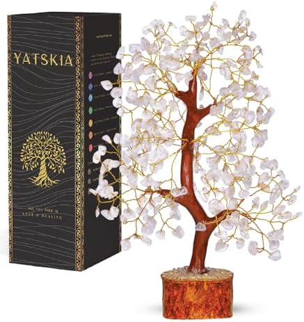 YATSKIA Clear Quartz Crystal Tree | Crystal Bonsai Tree Desk Decor | Crystals and Stones | Home Office Decor | Birthday Gifts for Women | 10 Inch 300 Beads by YATSKIA