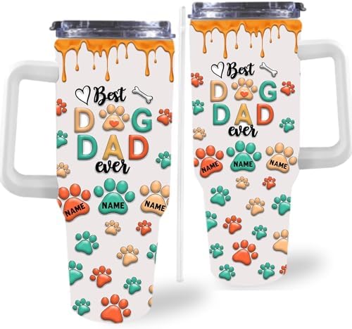 Personalized 40 oz Tumbler with Handle and Straw, Fathers Day Birthday Gifts For Cat Lovers, Dog Lovers, Dog Cat Dad Gifts, Dog Dad Coffee Tumbler, Dad Gifts for Men Father Grandpa by Artsadd