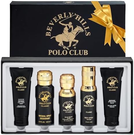 Beverly Hills Polo Club BHPC Cologne 5 Piece Gift Set for Men | Eau de Toillete, Deodorant, Shower Gel, Body Wash, Body Spray Fragrances (Classic) by BeverlyHillsPoloClub