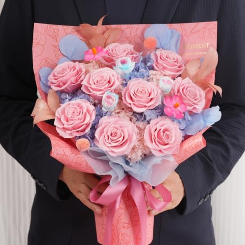 Lovenfold Flowers for Delivery Preserved Flowers Bouquet 9 Roses Bouquet,birthday Gifts for Women Mom Grandma(9 Pink Roses) - Image 5