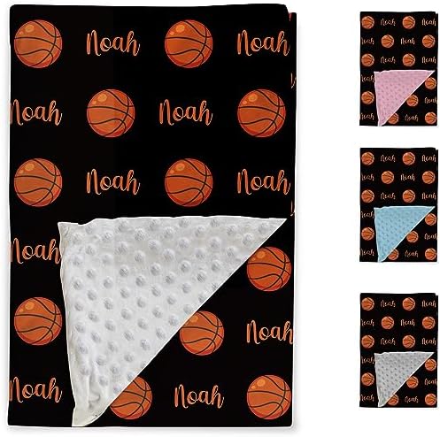 Custom Basketball Blanket - Personalized Name with Basketball Patterns - Soft Plush Flannel Blanket with Double Layer Dotted Backing for Baby Toddler Kids Teen Boys Girls Gifts Black - Image 2