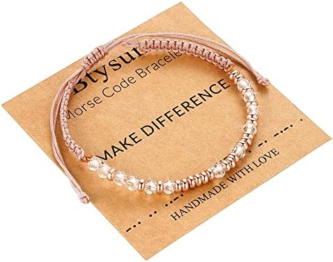Morse Code Bracelets for Women Mothers Day Gifts 2026 Graduation Gifts Mom Birthday Gift Pink Braided Bracelets Teen Trendy Stuff Inspirational Best Friend Birthday Gifts for Daughter Girlfriend Christmas Stocking Stuffers Jewelry by BTYSUN