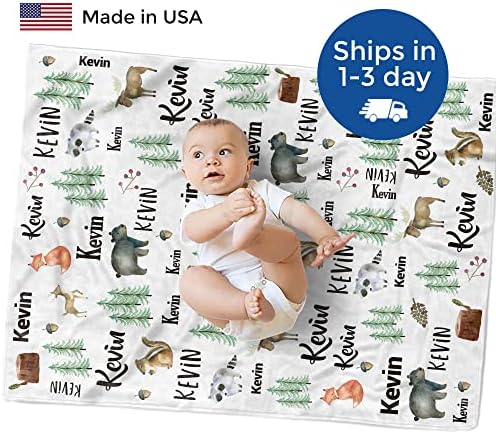 MDPrints Woodland Personalized Baby Blankets for Boys, Personalized Baby Gifts with Name, Customized Baby Blanket, Newborn Boy Gift, Soft Fleece - Image 3