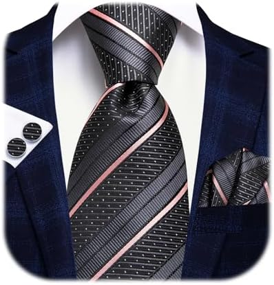 Hi-Tie Lot 5 Pcs Gift Box Mens Tie Set Necktie with Pocket Square Cufflinks Silk Neck Tie Collection - Image 3