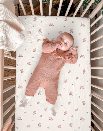 Muslin Bassinet Sheets 2 Pack, 33" x 17", (Vintage Blossom & Pink) - Image 5