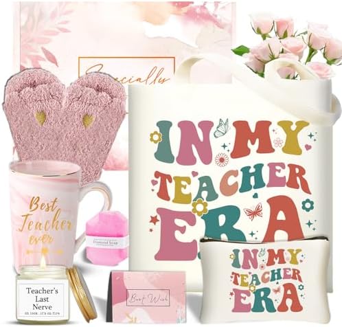 DHQH Best Teacher Christmas Gifts for Women, Teacher Birthday Appreciation Gifts Set, Funny Thank You Gift Basket with Canvas Tote Bag by DHQHJewelry