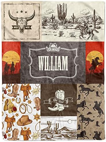 MDPrints Custom Baby Blankets for Boys, Customized Baby Boy Gifts with Name, Personalized Baby Blankets, Soft Plush Fleece (Cowboy HA06A) by MDPrintsGlobal
