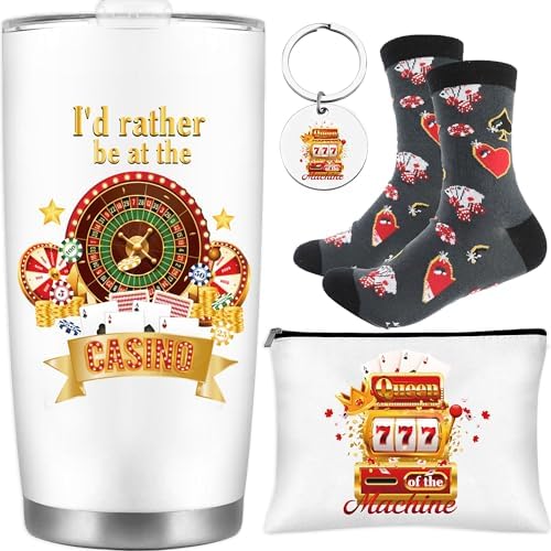 CRASHOT Casino Gifts for Women Men, Gambling Gift, Includes 20 oz Tumbler Keychain Makeup Bag & Sock, Thanksgiving Christmas Birthday Present for Casino Lovers by CRASHOT