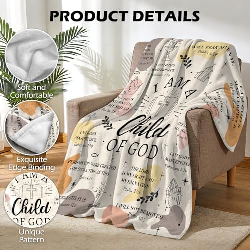 Christian Gifts for Women - I Am a Child of God Blanket 60"x50", Inspirational Religious Birthday Gifts for Women Mom Sister Friends, Christmas Baptism Catholic Spiritual Jesus Faith Bible Prayer - Image 3