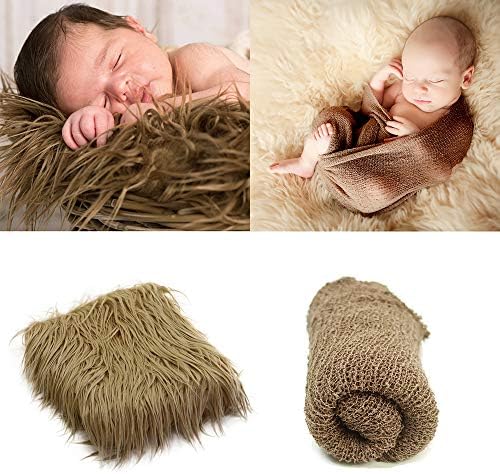 Newborn Photo Props Faux Fur Round 23.6 inch Soft Baby Boy Girl Photo Blanket Studio Photo Mat (Camel) - Image 2
