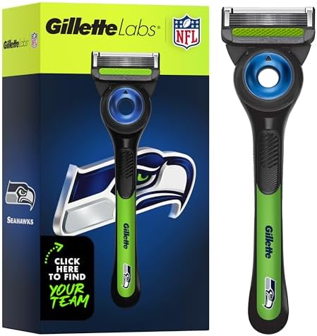 Gillette Labs Special NFL Seahawks Edition Shaving Razor for Men - 1 Handle, 1 Razor Blade Refill, Perfect for Game Day Grooming, GilletteLabs with Exfoliating Bar by Gillette