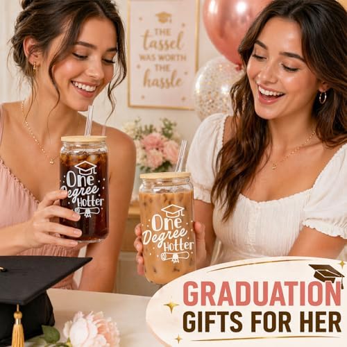 Frerdui Graduation Gift for Her – One Degree Hotter 16oz Glass Cup, Cute Grad Gift for College High School Graduate, Daughter, Niece, Granddaughter, Congrats Graduation Gift - Image 7