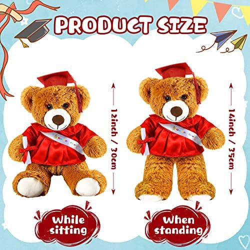 Foilswirl Graduation Bear 2026 with Gown Cap Tassel 14” Red Graduation Stuffed Animal Plush Bear Toy for Class of 2026 Prek Preschool Kindergarten High School College Graduate Gift - Image 2