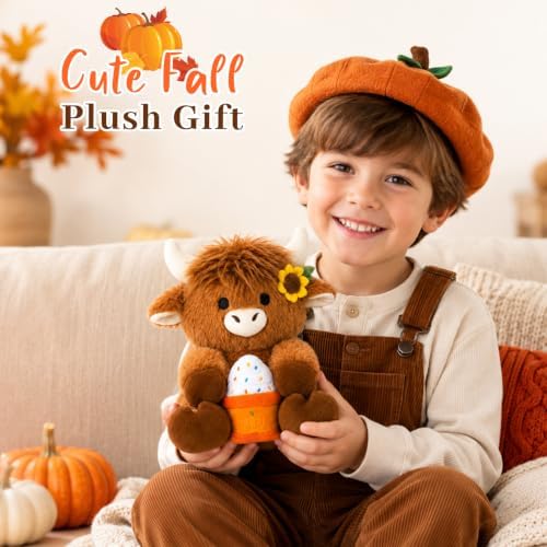 Fall Highland Cow Stuffed Animals -Highland Cow Stuffy Toy Holding a Latte - Image 5