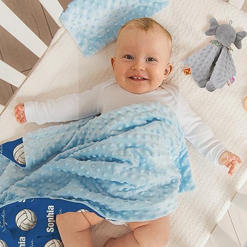 Custom Volleyball Blanket - Personalized Name with Volleyball Patterns - Soft Plush Flannel Blanket with Double Layer Dotted Backing for Baby Toddler Kids Teen Boys Girls Gifts Blue - Image 5